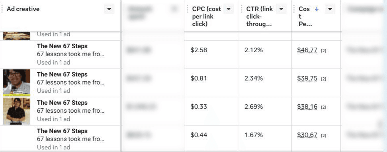 Meta Ads dashboard - Tai Lopez results